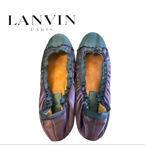LANVIN Paris Purple Black Women's Round Toe Ballet Flats with Dust Bag 6 - Picture 7 of 8